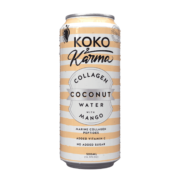 Koko & Karma Mango Coconut Water, Collagen & Vitamin C, No Added Sugar, 16.9 fl oz Can
