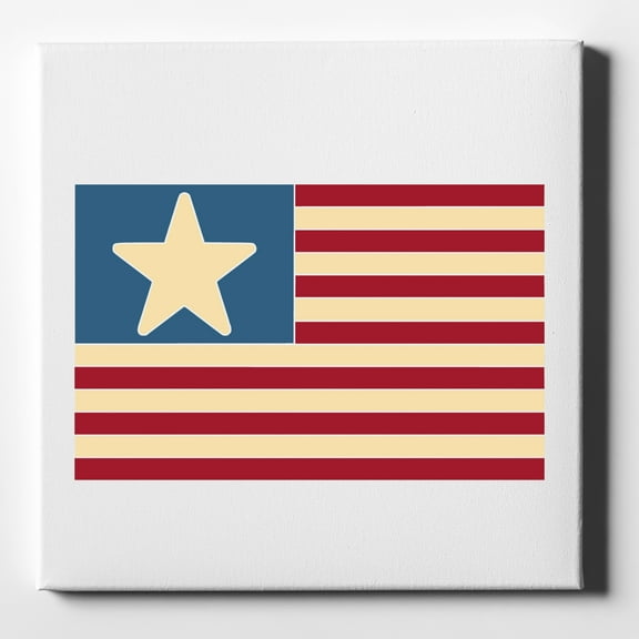 USA Single Star Flag Red White & Blue - 10" x 10" - Decorative Canvas Wall Art - White Edge - 5/8" Gallery Wrapped
