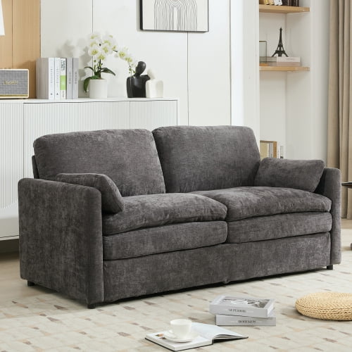 68.1 Inch Cozy Upholstered Loveseat Sofa with Double Cushion, Oversized Chenille Cloud Couch with Lumbar Pillow for Living Room, Grey