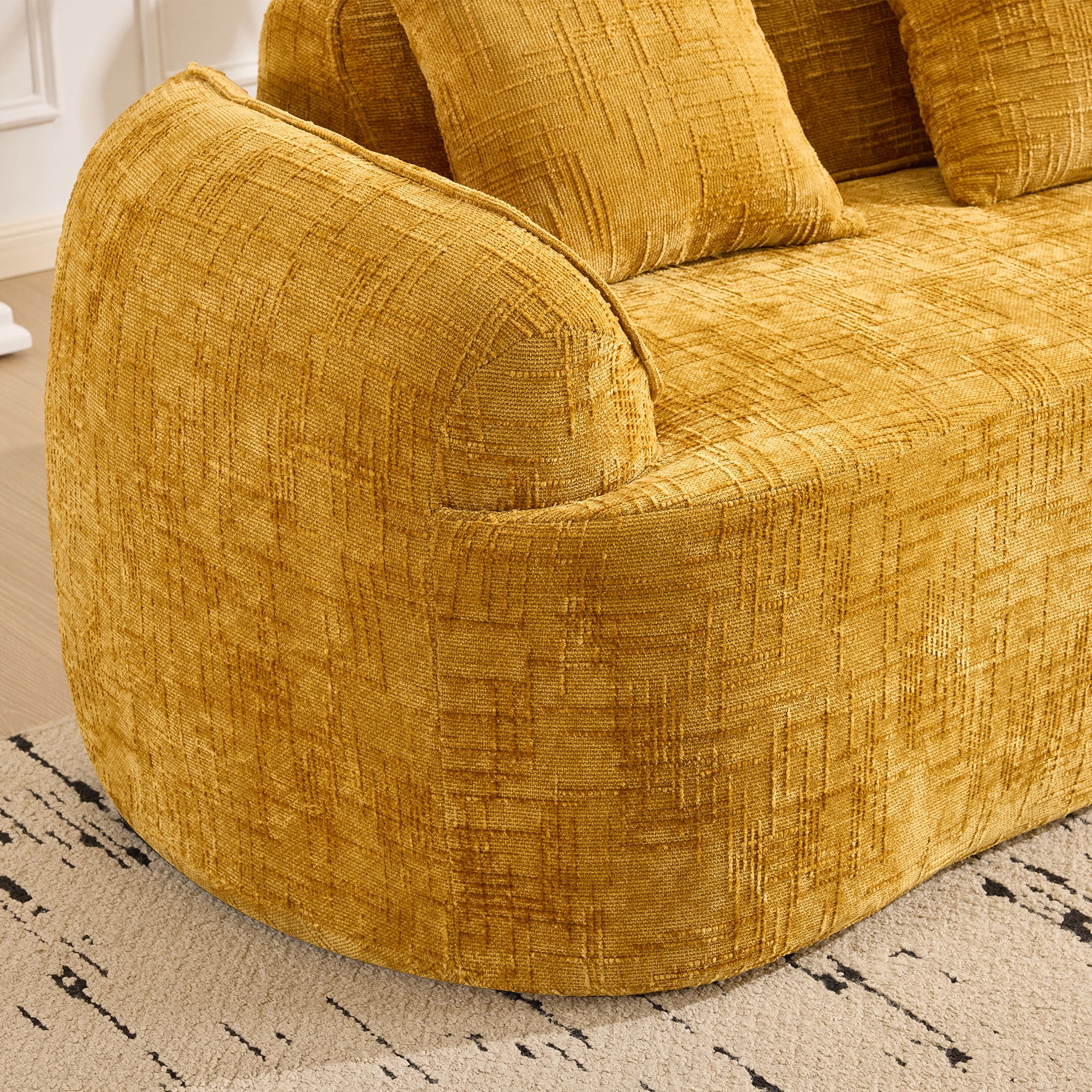 Curved Loveseat, Yellow Compress Chenille Sofa with Two Pillows and Armrests, Foam Spring 2-Seater for Small Apartment Living Room or Bedroom, 67-Inch
