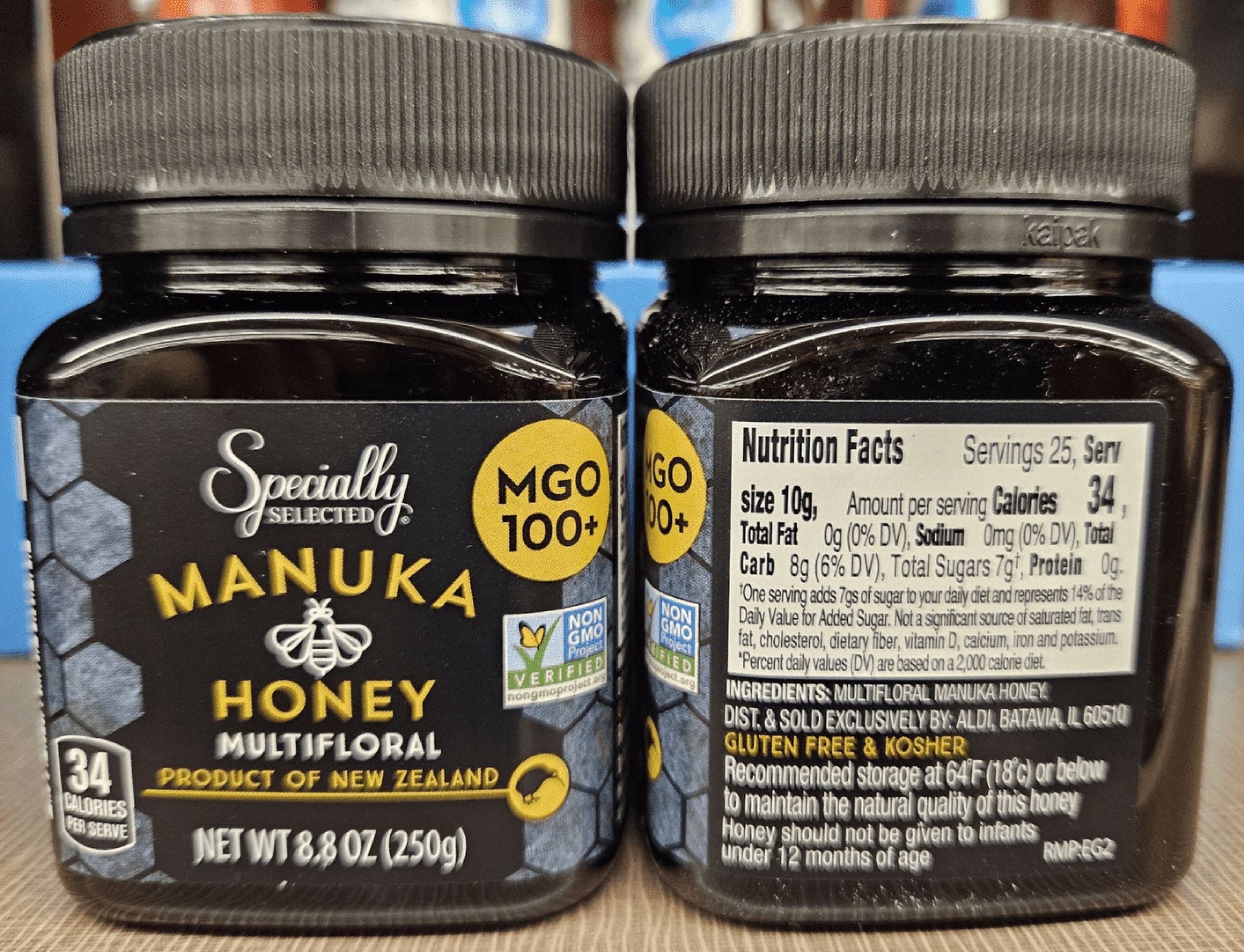 Specially Selected NON-GMO MGO 100+ Manuka Honey Multifloral 8.8oz 250g (2 Jars)