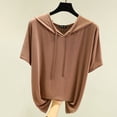 thumbnail image 2 of ManxiVoo Womens Thin Lightweight Sweatshirt Loose Fitting Short Sleeve T Shirt with Adjustable Drawstring Hood for Layering L Size Khaki, 2 of 8