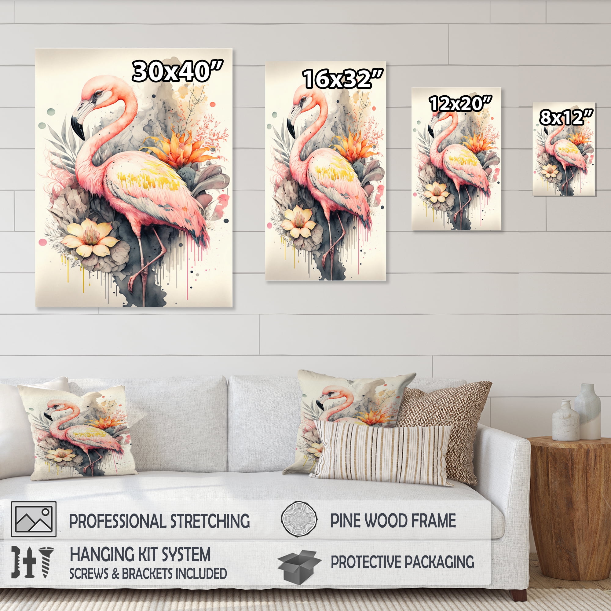 Designart Stunning Flamingo Floral Art IV Canvas Wall Art