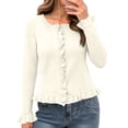 thumbnail image 3 of Women's Casual Fashion Solid Color Short Sweater Ruffled Top for Fall Winter Feminine Touch,White,L, 3 of 7