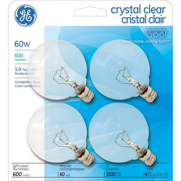 GE Crystal Clear 60W G16.5 4PK