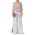 thumbnail image 5 of ZenCart Women's Casual Two Piece Chiffon Outfit Summer V-neck Short Sleeve Top Wide Leg Pants Set Loose Loungewear Suit, 5 of 8