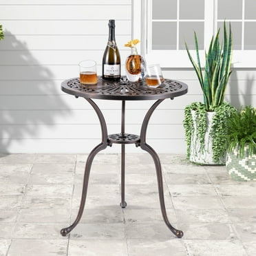Costway 24 in. Round Cast Aluminum Outdoor Dining Bistro Table with 2 in. Umbrella Hole