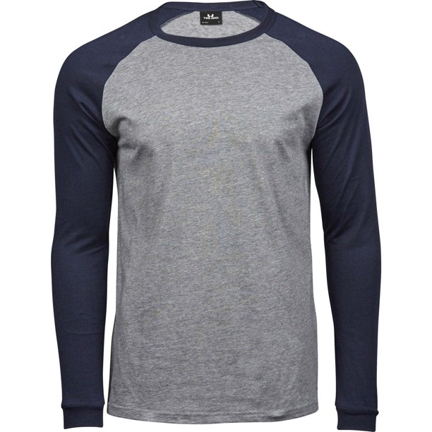 Tee Jay - Camiseta de Jaspeado Béisbol para Hombre (Gris, Marino)