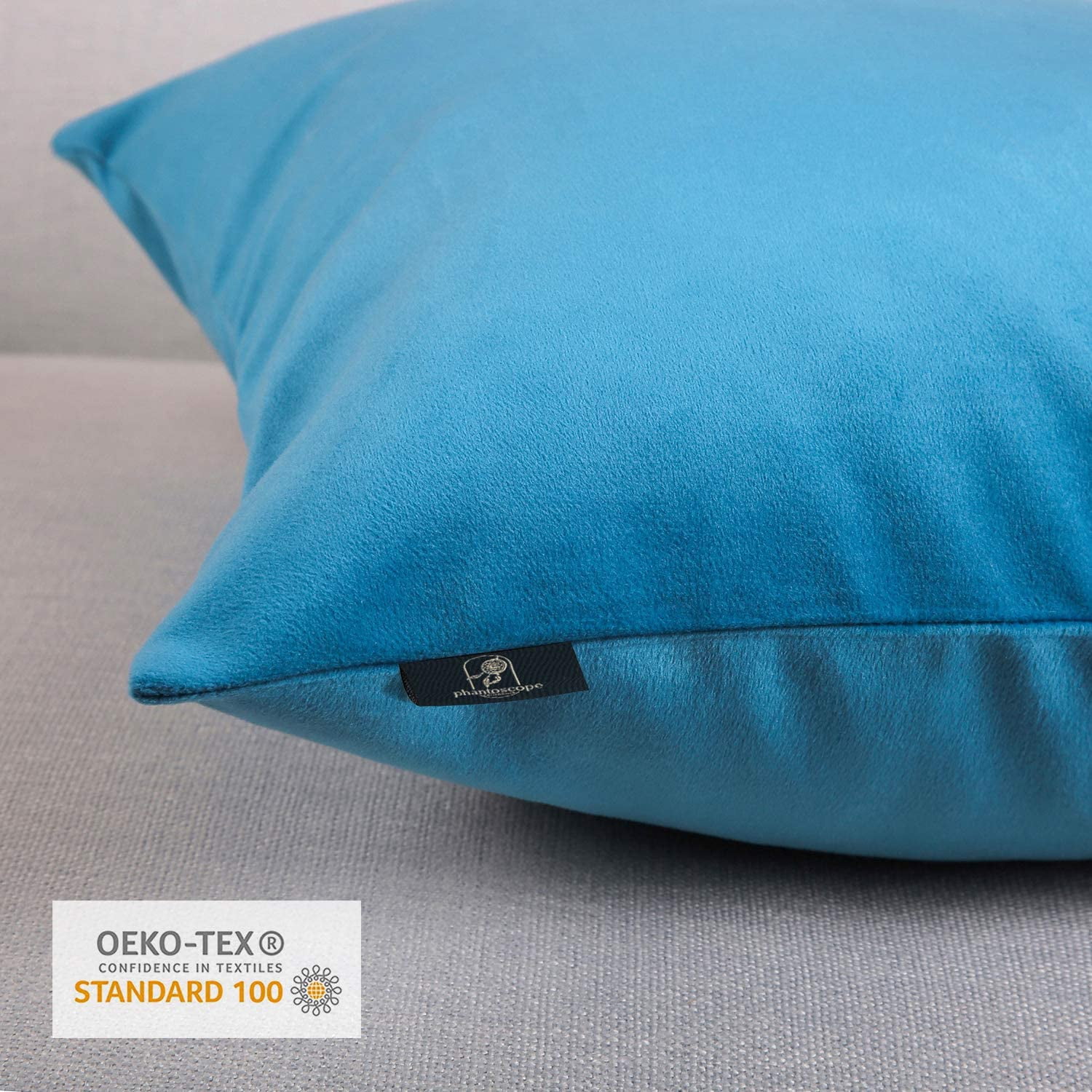 Phantoscope Soft Silky Velvet Series Square Decorative Throw Pillow Cusion for Couch, 18" x 18", Sky Blue, 2 Pack