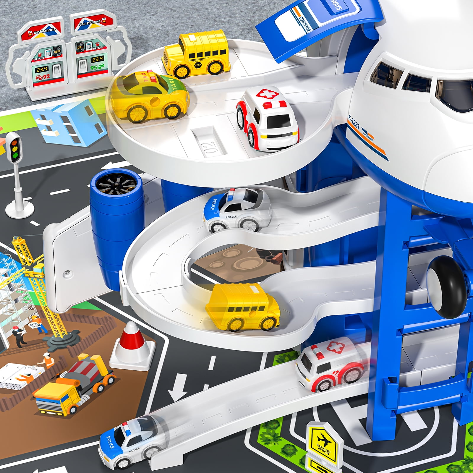 Lucky Doug Airplane Toys for Boys Ages 3-6 Years Old, Toddlers Boys Plane Toys with Track, 8 Mini Cars, Light Sound, Boys Toys Gifts for Ages 3 4 5 6