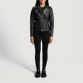 thumbnail image 5 of Luis Women's Leather Belted Jackets, Zip Up Motorcycle Short Moto Biker Outwear Fitted Slim Coat X-Small, 5 of 6