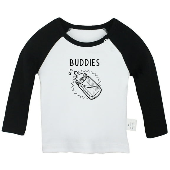 Twins Baby Buddies Funny T shirt For Baby, Newborn Babies T-shirts, Infant Tops, 0-24M Kids Graphic Tees Clothing (Long Black Raglan T-shirt, 0-6 Months)