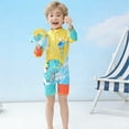 thumbnail image 5 of Boys Swim Shirt Toddler Boy Marine Animal Print Sun One-Piece Swimsuit with Swim Cap Rash Guard Long Sleeve Bathing Suit Kids Swimsuits One-Piece Swimsuit Boy with Zip swimming (Yellow,L), 5 of 8