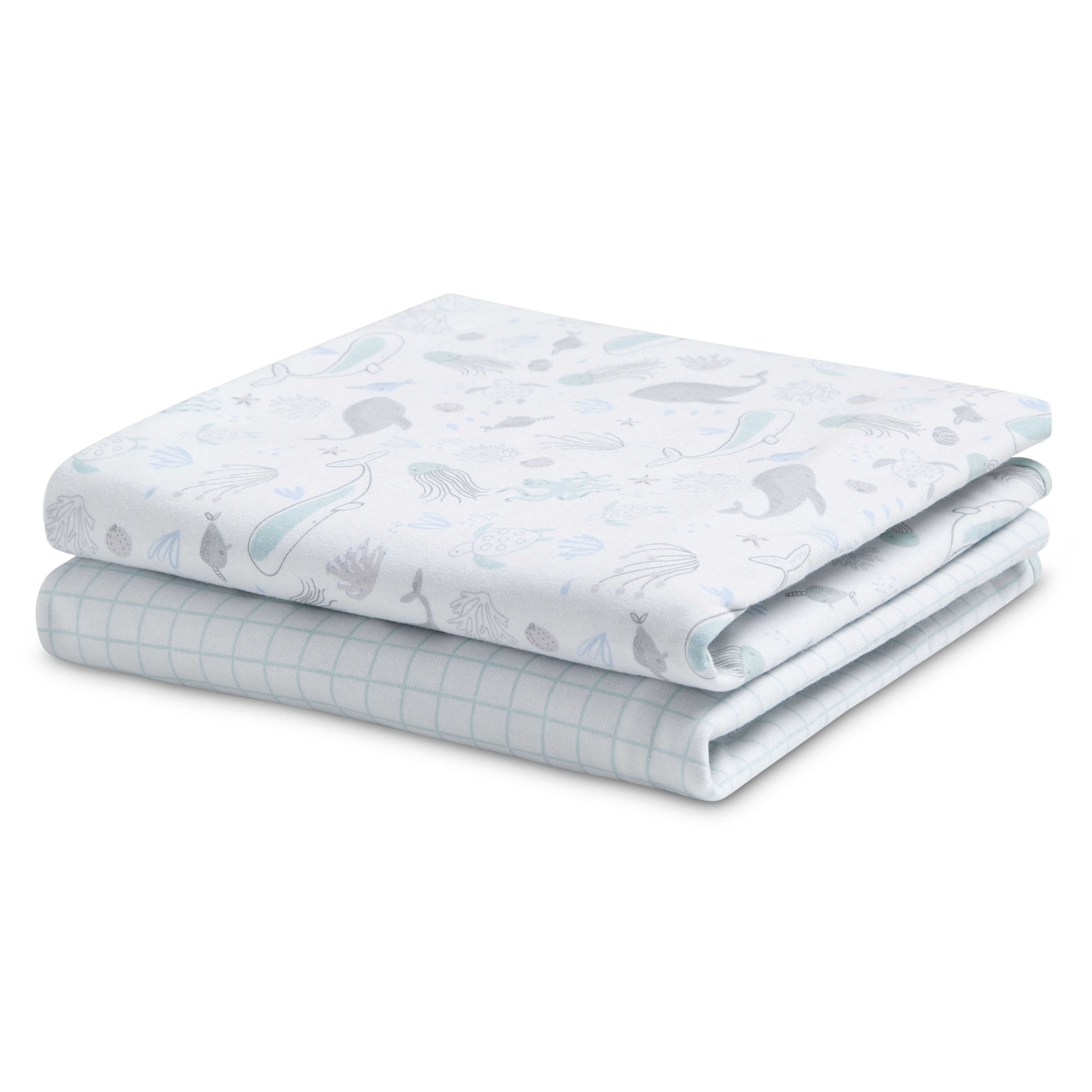 Delta Children 100% Organic Jersey Cotton Baby Receiving Blankets for Girls and Boys – 30x40 Inches - GOTS Certified (Pack of 2), Sea Life