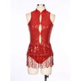 thumbnail image 3 of Jowowha Glittery Sparkly Bodysuit For Women Fringe Dance Leotard with Hat Latin Jazz Ballroom Red M, 3 of 7