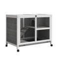 thumbnail image 1 of Indoor Rabbit Hutch with Wheels, Bunny Cage Guinea Pig House W/ Top Access, Ramp, Pull Out Tray, Grey, 1 of 7