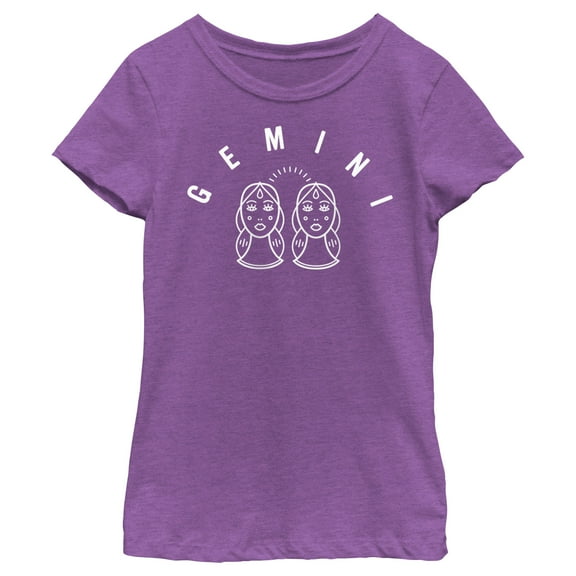 Girl's Lost Gods Zodiac Gemini Line Symbol Graphic Tee Purple Berry Small