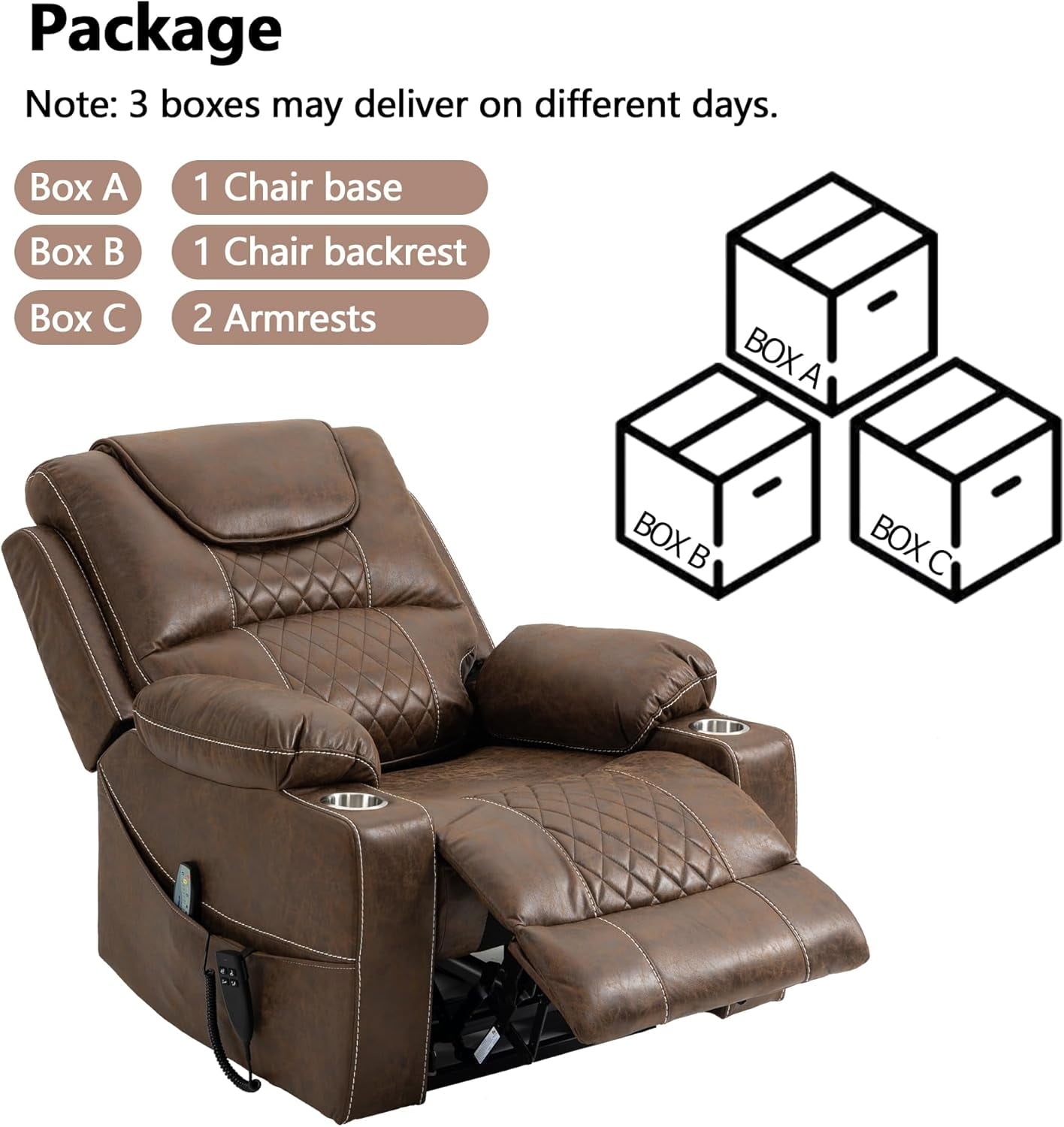 REHOUSING Adult Leather Power Lift and Massage Recliners, Brown