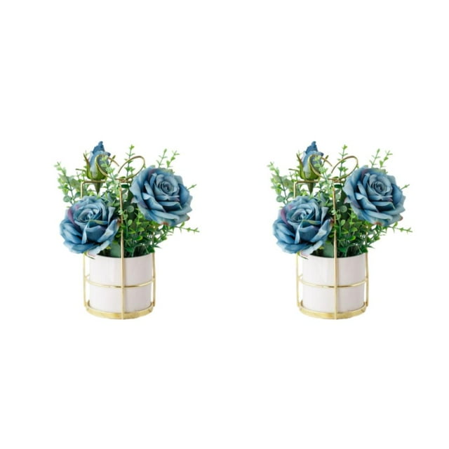 relayinert Simulation Flower Set Low Maintenance Easy To Clean Fake Peony Silk Hydrangea Flower Silk Artificial Flowers With Vase rose blue 2Set
