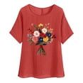 thumbnail image 2 of Fengqque 2025 Linen Blend Women's Fashion Print Raglan Sleeve Crew Neck Loose T-Shirt, 2 of 4