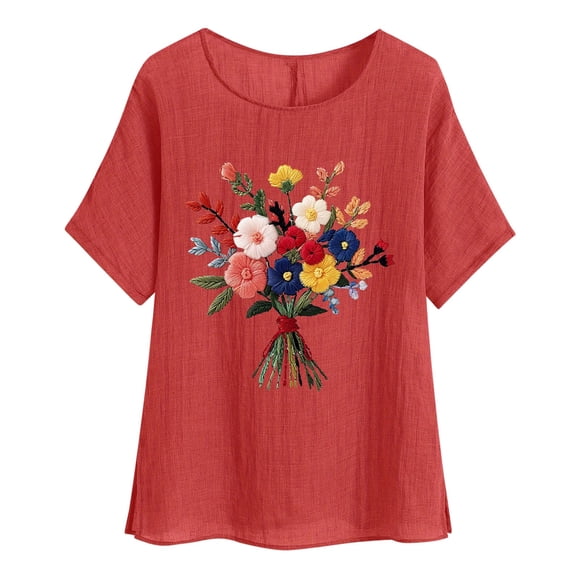 Vestidos Casuales Para Mujer, Blusas De Mujer De Moda Camisetas estampadas de moda para mujer, blusas casuales de lino holgadas de manga corta con cuello redondo y raglán