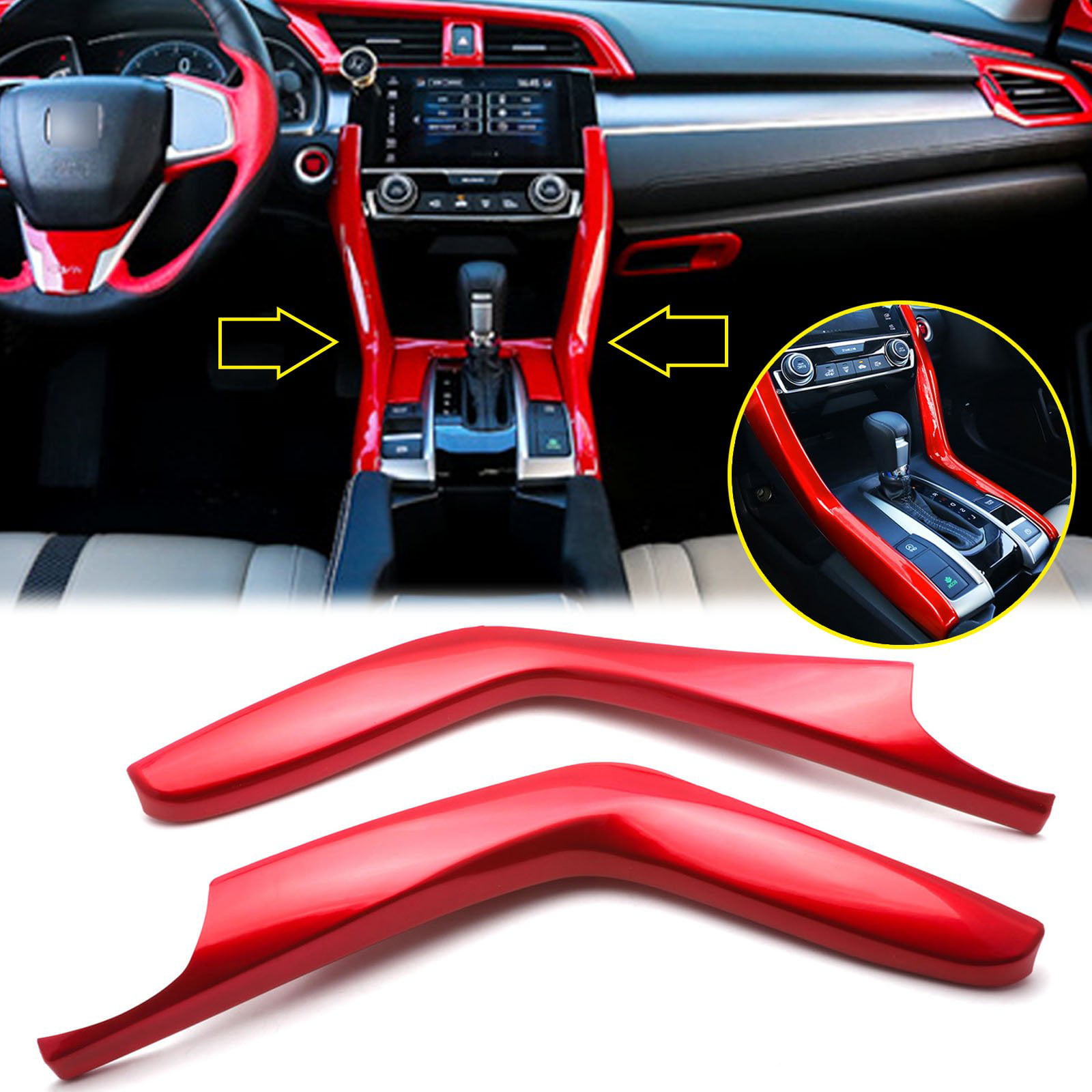 WINKA Dashboard Trim Cover Frame for 10th Gen Civic Interior Decoration Decal Accessories for Honda Civic 2020 2019 2018 2017 2016 Red 