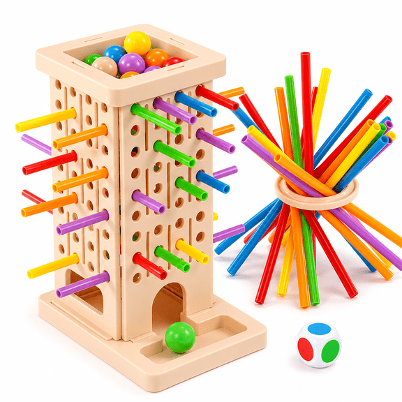 Maspost 3-in-1 Interactive Board Game, Stick Pulling Strategy Game with Colorful Sticks, Balls and Dice, Family Party Game Toy for Kids