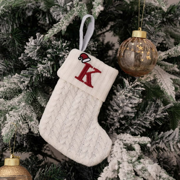 Calcetines Navideños de Punto, Bordado con Alfabeto Decorativo, Bolsa de Regalo Festiva, Medias de Lana para Decoración Navideña, Encantador Diseño de Enano, Navidad Blanca, Tamaño Mediano, 18 X 15 C