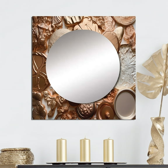 Designart "Geometric Elegance Gold and White III" Modern Geometric Square Mirror Wall Decor Modern - Large Gold Square Bathroom Mirror - Square Printed Wall Mirror Art