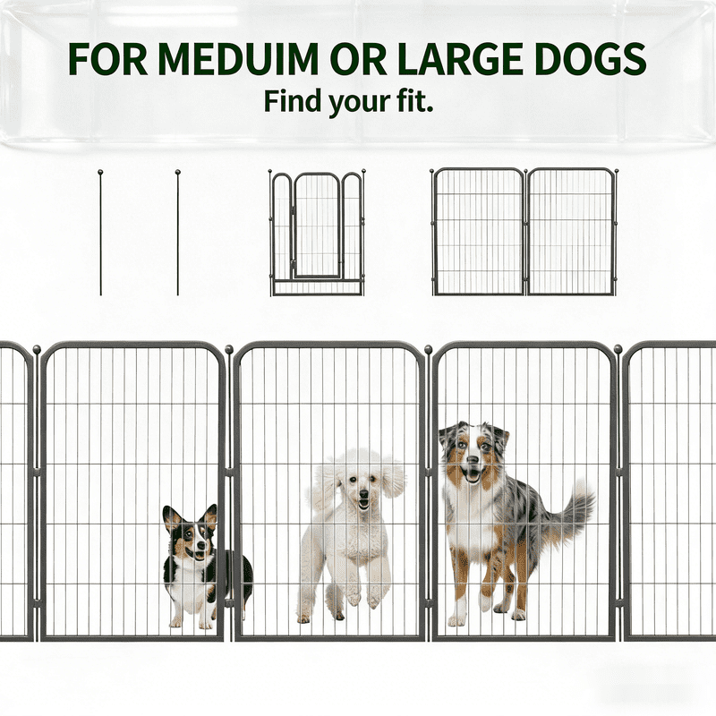 SPZONE Metal Dog Playpen, 24 Inch Height 8 Panels, Ideal Dog Fence for Large/Medium/Small Dogs Indoor & Outdoor Bliss, Perfect Dog Pen for Camping, Yard, and RV | Black-Silver