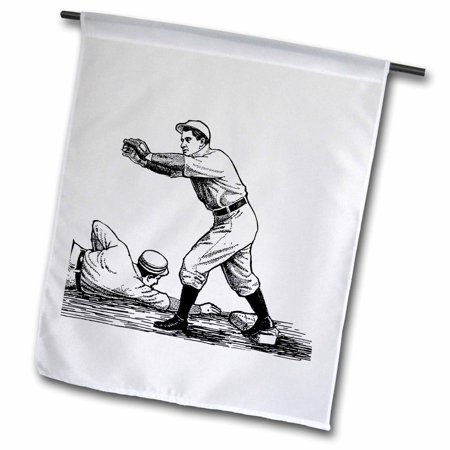 3dRose 2 Baseball Players In Black n White - Garden Flag  12 by 18-inch