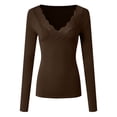 thumbnail image 6 of larppty Long Sleeve Shirts for Women Lace V Neck Ribbed Fitted T-Shirt Dressy Business Casual Blouses 2025 Trendy Fall Tops（Brown，M）, 6 of 7