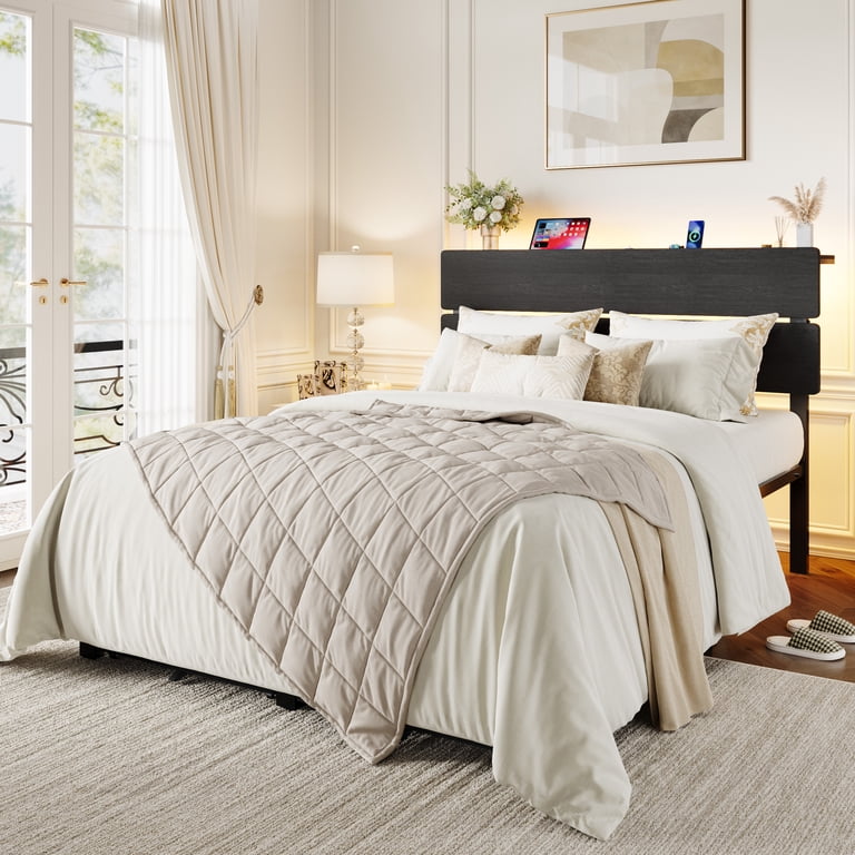 Amolife Queen Platform Bed with LED Storage Headboard photo 3