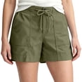thumbnail image 3 of Women's Solid Lightweight Drawstring Casual High Waist Hiking Shorts Summer Workout Shorts With Pockets, Polyester | UKHCCC,Green S, 3 of 9