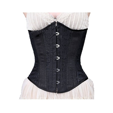 Floral Print Corset Timeless S-01Black Synthetic Silk with Floral Brocade and Solid Black Satin Trim Underbust Corset ()