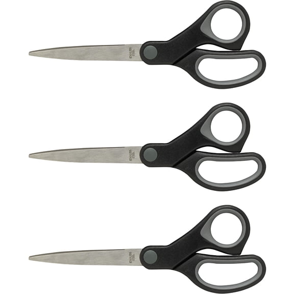 Sparco, SPR25226BD, Rubber Grip Straight Scissors, 3 / Bundle, Black/Gray