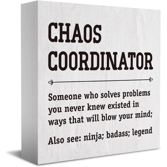 Wooden Box 5x5 Inch Chaos Coordinator Thank You Gifts Office Decor Funny Motivational Desk Decor Gifts For Coworkers Boss Manager Appreciation Rustic For Table Top Office Bookshelf White