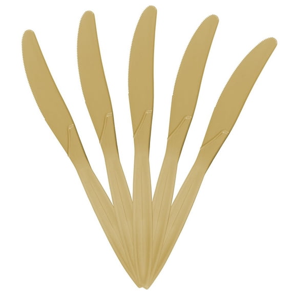 JAM Paper Plastic Knives, Gold, 48 Disposable Knives/Pack