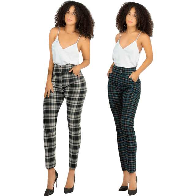 Set De 2 Leggings Elegantes Jegging Mujer a Cuadros Stretch Looks Formal y Casual Mayón y Mallones Mayón Mallones