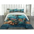 thumbnail image 2 of Ambesonne Nautical Quilted Coverlet 3 Pcs, Anchor Deep Ocean Life, King Size, Sea Blue Amber Teal, 2 of 4