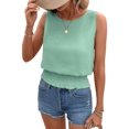 thumbnail image 2 of Womens Crew Neck Crop Tank Tops Cute Summer Sleeveless Smocked Tops Green L, 2 of 9