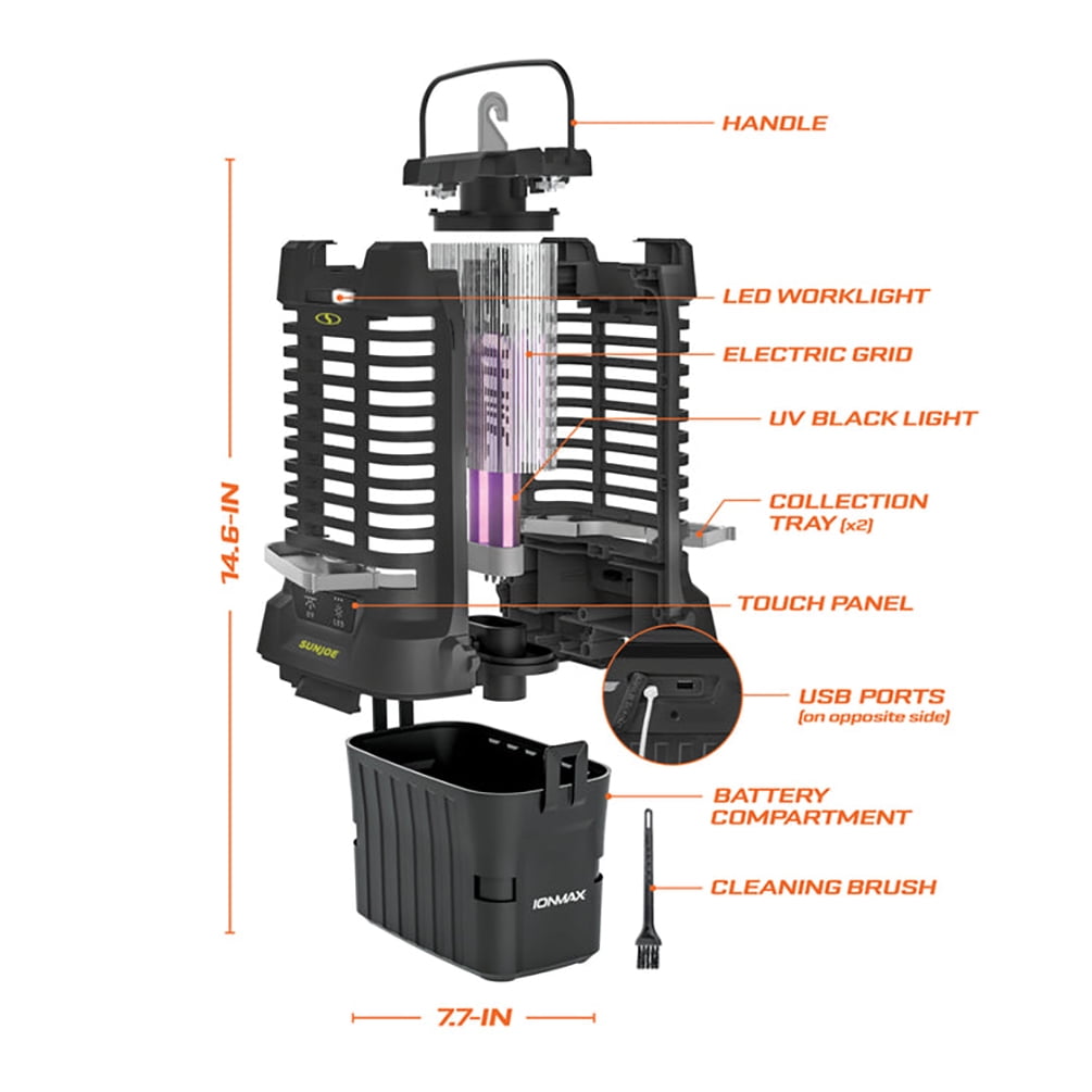 Open Box Sun Joe 24V-BZ100-LTE 24-Volt* IONMAX Cordless Indoor/Outdoor Bug Zapper Kit | 1-Acre Coverage | W/ 2.0-Ah Battery + Charger