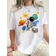 thumbnail image 1 of Women'S Astronaut and Planets Print Casual T-Shirt, Cotton Crew Neck Tee, Short Sleeve, Geometric Pattern Knit Fabric Top with Medium Stretch, for All Season Comfort, 1 of 5