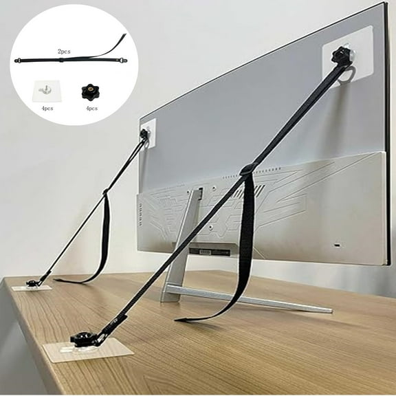 2 Pack Adjustable TV Safety Straps, No-Drill Adhesive Anti-Tip Furniture Anchors for Baby Proofing, Flat Screens Fix to Wall,Cabinet,Stand Or Desk,Safety Straps.
