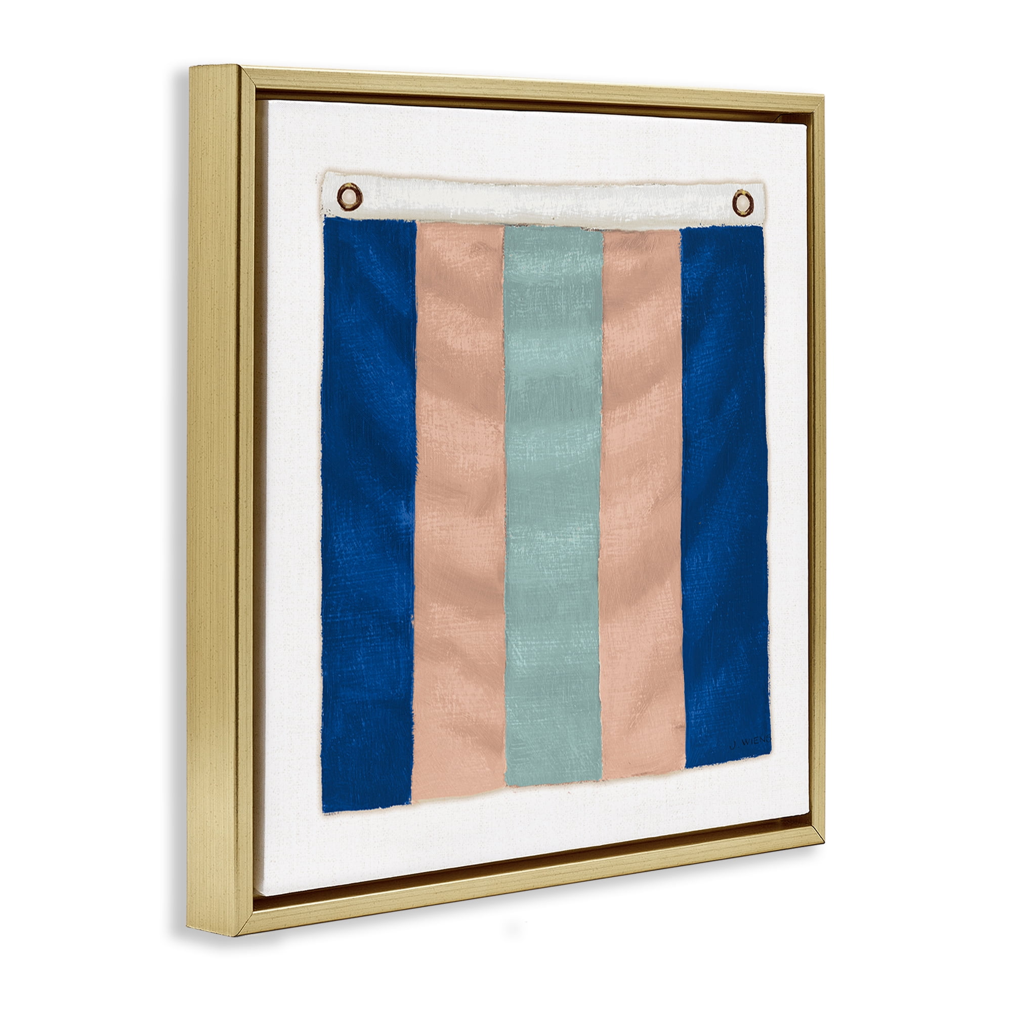 Stupell Industries Striped Nautical Flag Nautical & Beach Painting Gold Floater Framed Canvas Art Print Wall Art, 25 x 25