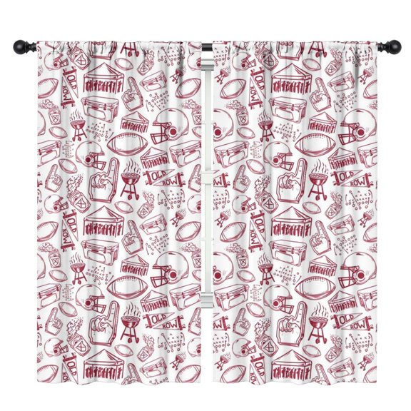 Blackout Kids Curtains,Red Football Event Elements Pattern Childrens Insulated Curtains Set Of 2,Bedroom Essentials,Toddler Room Decor 42"x84"