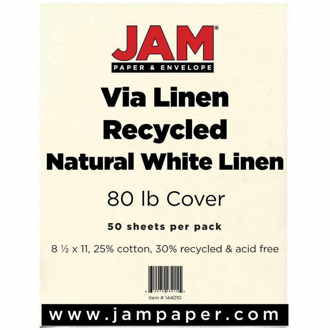 JAM Paper Strathmore, 8 1/2 x 11, Natural White Linen, 80lb, 100 per Pack