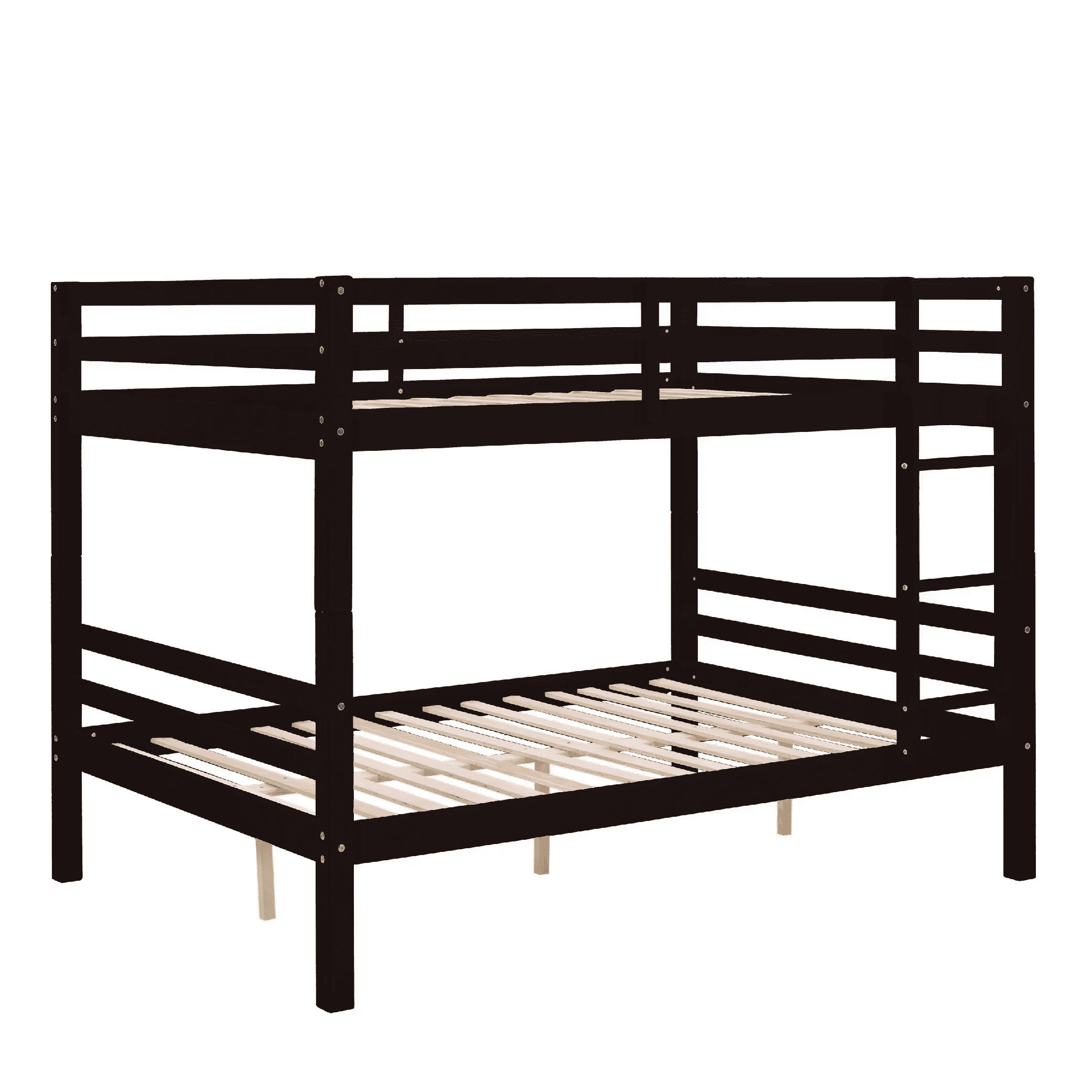 MAYEERTY Full over Full Bunk Bed with Thick Posts, Wooden Bed Frame with High Guardrail and Ladder for Teens, No Box Spring Needed, Espresso