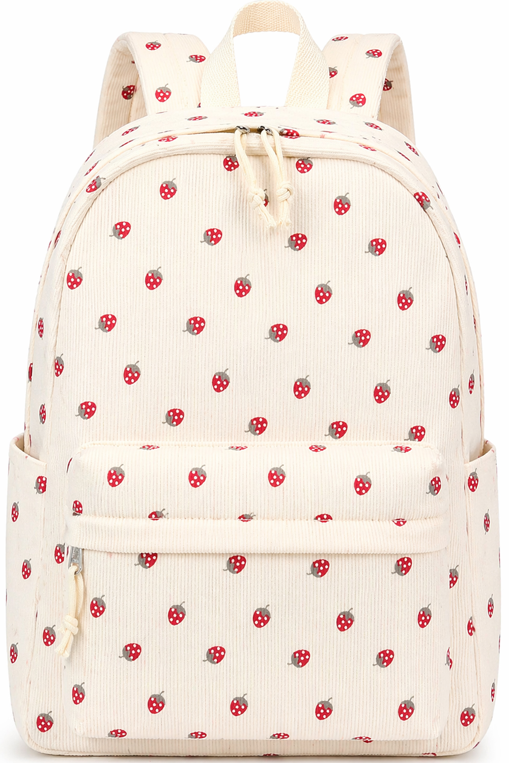 DAKIMOE School Backpack for Kids Teens Girls Cute Girlish Middle High School Bookbag Large Capacity Lightweight Daypack for College Students Beige Strawberry