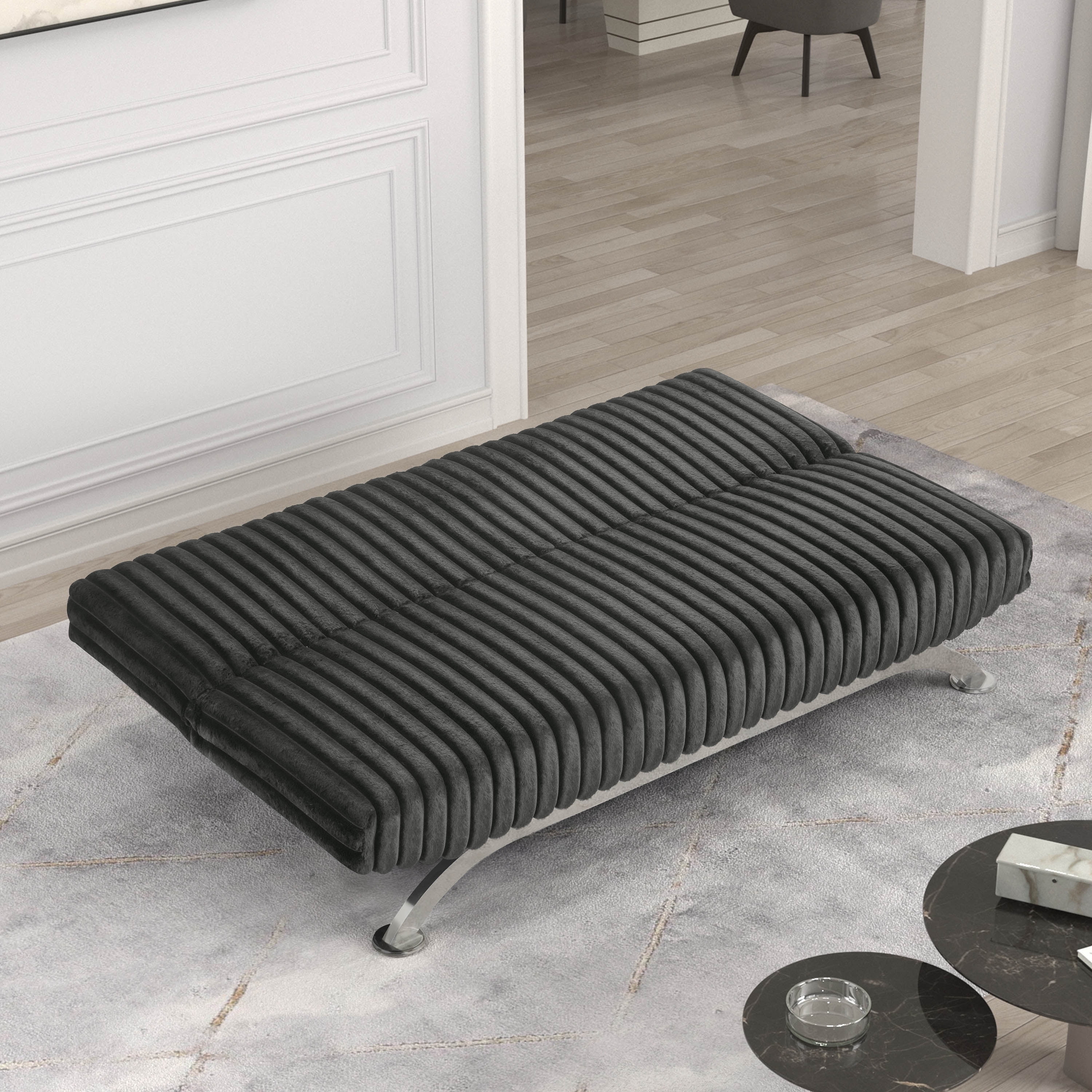 Furniture of America Chrisle Convertible Chenille Futon Sofa Bed, Charcoal Gray